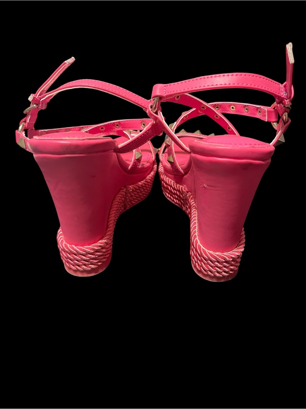 Nine West Hart 3 Hot Pink Studded Wedge Sandals Size 7.5 - Picture 4 of 6